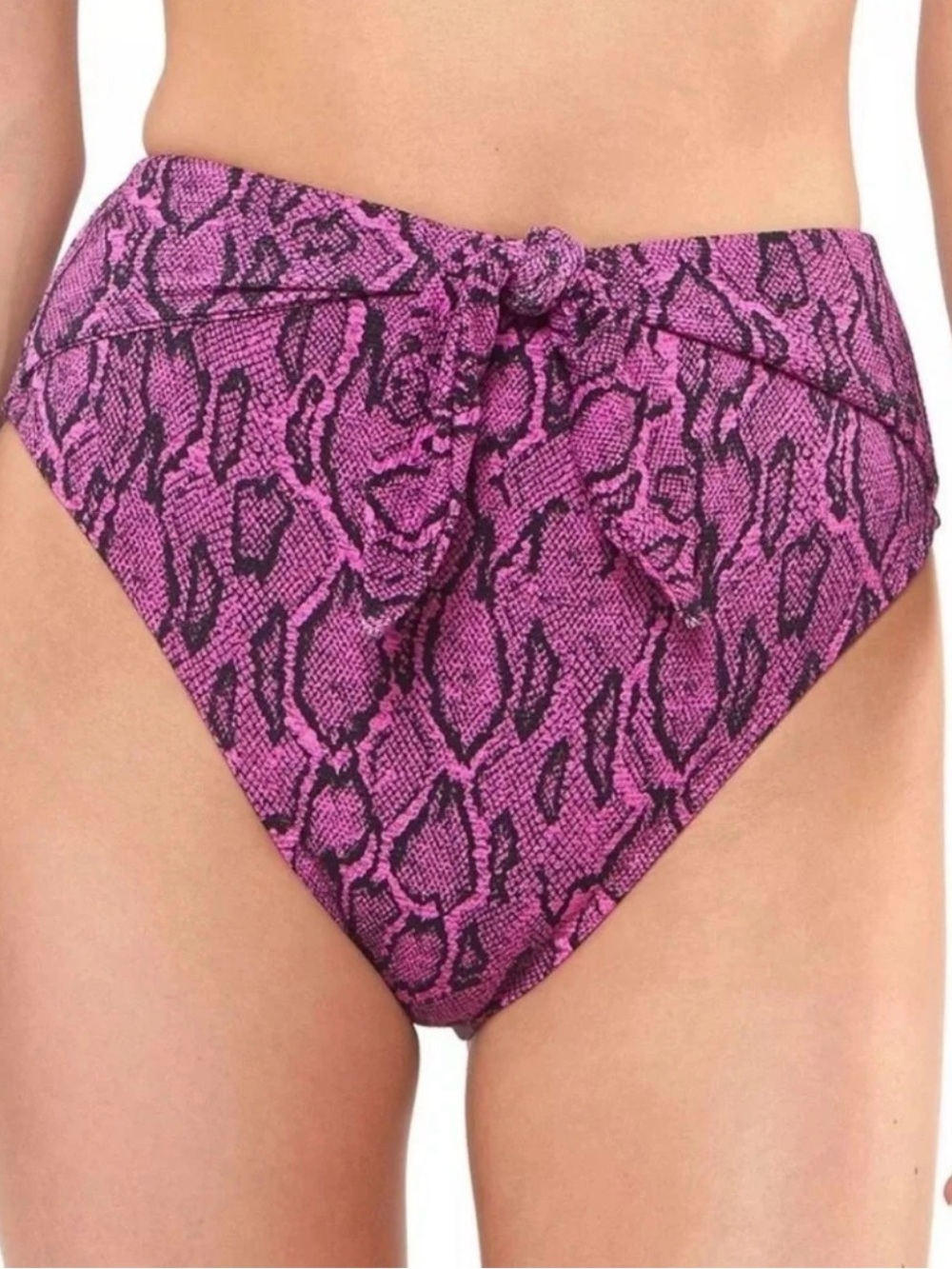 Jessica Simpson Snakecharmer High-Waist Pink Bikini Bottom with Front Tie